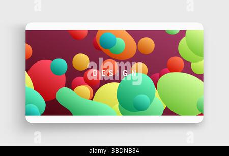 Floating liquid blobs. Abstract colorful banner with fluid shapes. Futuristic composition with bubbles. 3D vector illustration for advertising, market Stock Vector