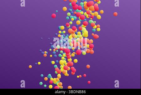 Many flying spheres of different sizes in empty space. Abstract background. 3d vector illustration. Stock Vector