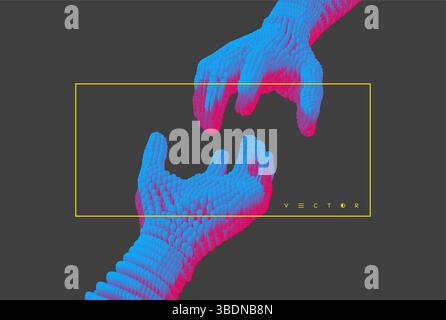 Hands reaching towards each other. Concept of human relation, togetherness or  partnership. Connection structure. 3D vector illustration. Stock Vector