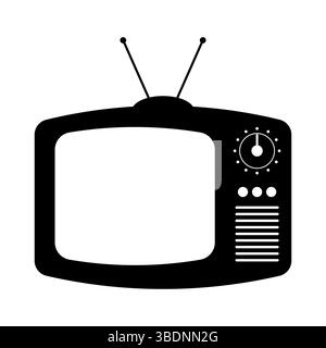 Retro Television Silhouette Vector. This vector graphic represents the silhouette of a vintage television set with a classic design. Stock Vector