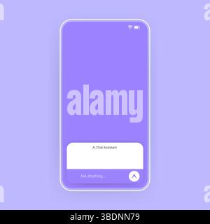 Clean and modern mobile interface mockup of an AI chat assistant. Features a soft purple background Stock Vector