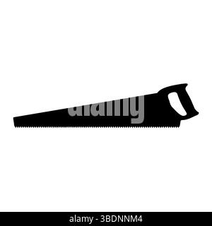 Hand Saw Silhouette Illustration. The design features a long, jagged blade with sharp teeth and a handle with a comfortable grip for easy use. Stock Vector