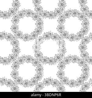A bunch of daisy flowers arranged in a neat, circular pattern. Each flower is drawn with delicate thin lines, giving them a simple and minimalist vibe Stock Vector