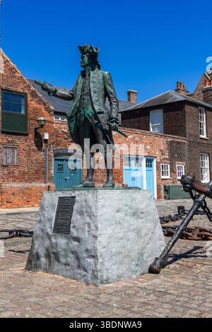The statue of Captain George Vancouver on Purfleet Quay, Kings Lynn, taken 20th May 2025. Stock Photo
