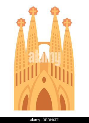 Barcelona, Spain - May 25, 2025: Basilica de la Sagrada Familia. Flat cartoon icon of Spanish cathedral by Gaudi. Simple vector illustration . Stock Vector