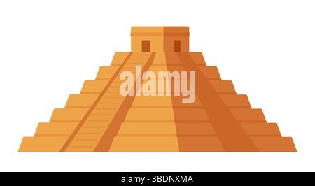 Chichen Itza pyramid flat color icon. Mexican landmark, ancient Maya civilization monument. Simple cartoon vector illustration . Stock Vector