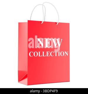 Red Shopping Bag with New Collection Text. 3D Rendering isolated on white background Stock Photo
