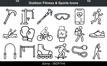 Outdoor fitness sports icons line art graphics Stock Vector