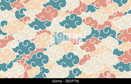 Elegant Pastel Cloud Pattern Seamless Texture Design for Asian Inspired Backgrounds Stock Vector