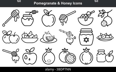 Rosh hashanah pomegranate honey apple icons Stock Vector