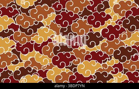 A pattern of layered brown, red, and yellow stylized clouds provides a decorative background for various design projects. Stock Vector