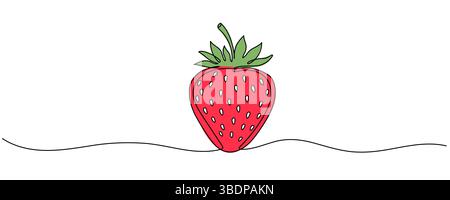 Strawberry vector One continuous line drawing of strawberry with lettering. Editable black stroke Stock Vector
