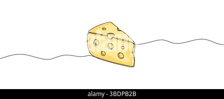 Cheese piece one line continuous drawing. Cheese products continuous one line illustration. Vector minimalist linear illustration. Editable stroke. Stock Vector