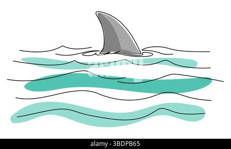 Continuous one line drawing of shark fin. One line drawing of shark fin danger illustration. vector illustration. Editable stroke. Stock Vector