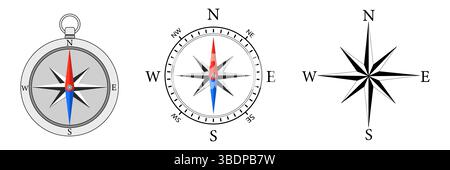 Set of compass icons. Set of compass symbols on white isolate Stock Vector