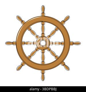 Ship's steering wheel one line, in continuous line drawing style. Editable stroke. Stock Vector