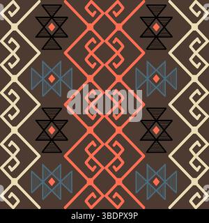 This vibrant tribal Amerindian seamless pattern features bold geometric shapes and rich colors inspired by the cultures of North and South America. Stock Vector