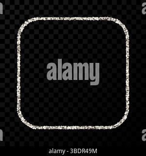Silver glitter frame. Square with rounded corners frame with shiny sparkles on dark transparent background. Vector illustration Stock Vector