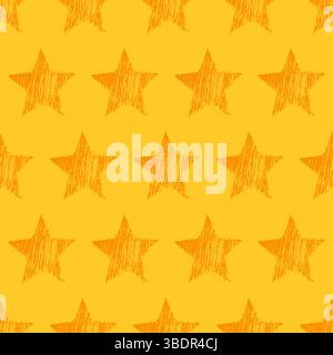 Seamless Pattern with hand drawn orange Stars on yellow background. Abstract grunge texture. Vector illustration Stock Vector