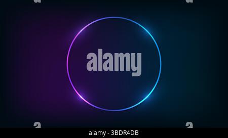 Neon round frame with shining effects on dark background. Empty glowing techno backdrop. Vector illustration. Stock Vector