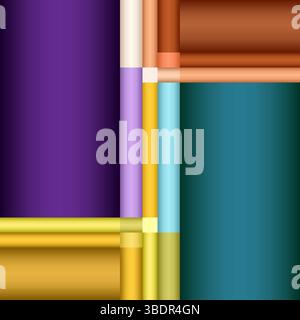 This vector 3D artwork features a seamless pattern of layered, cylindrical stripes in a sophisticated palette of deep purple, teal, mustard yellow, pe Stock Vector