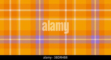 A seamless tartan plaid pattern in vibrant orange and purple hues, featuring diagonal lines and a traditional woven texture. Great for textile design, Stock Vector