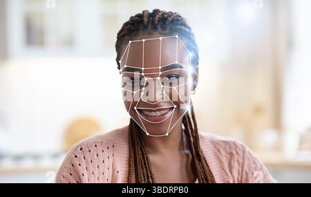 Facial recognition technology enhances identification in modern settings Stock Photo