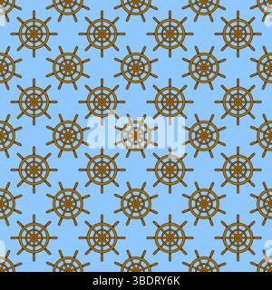 Vector seamless summer nautical cartoon pattern with many steering wheels on a light blue background. For summertime, maritime and sea clothing design Stock Vector