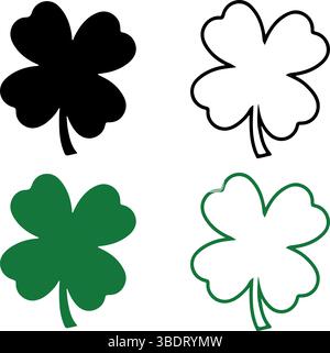 Icon set of four leaf clover flower. Simple flat design vector illustrations Stock Vector