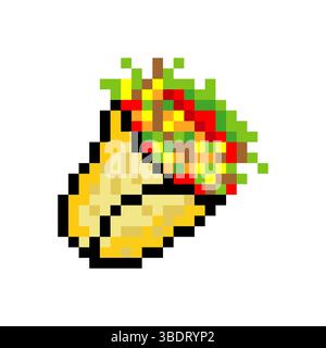 Fast food Burrito in pixel art style Stock Vector