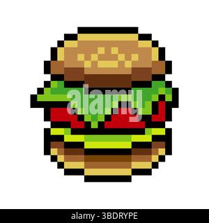 Burger in pixel art style Stock Vector