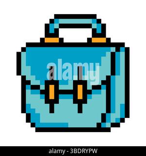 Businessman briefcase in pixel art style Stock Vector