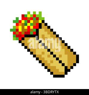 Mexican food burritos in pixel art style Stock Vector