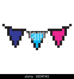 Bunting flag in pixel art style Stock Vector