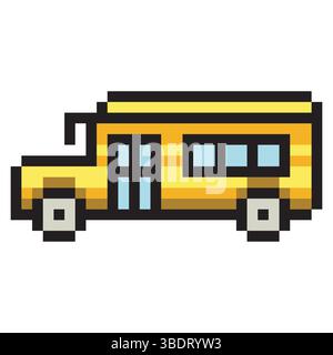 School bus in pixel art style Stock Vector
