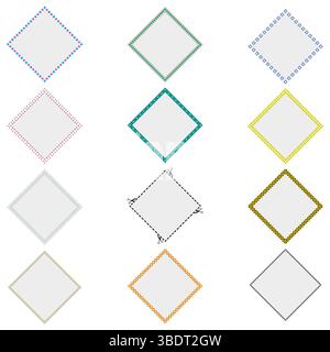 Diamond shape label. Frame outline vector. Decorative border style. Light gray center. Stock Vector