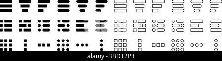 Set of hamburger menu icons. Different black list web buttons isolated on white background. Website interface navigation elements for mobile app or computer browser. Vector graphic illustration. Stock Vector