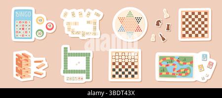 Flat Board Game Sticker Set Stock Vector