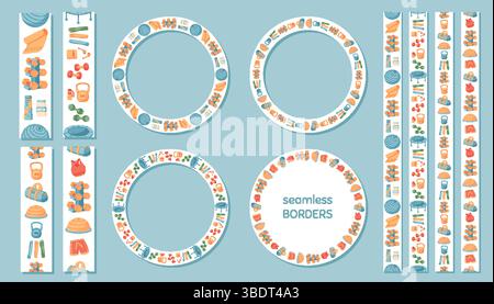 Flat Colorful Seamless Border For Fitness Pattern Stock Vector
