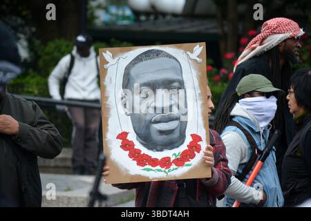 Rally marking the fifth anniversary of the murder of George Floyd by Minneapolis police in Union Square, New York. Stock Photo