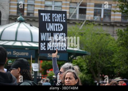 Rally marking the fifth anniversary of the murder of George Floyd by Minneapolis police in Union Square, New York. Stock Photo