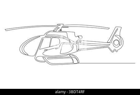 Helicopter in Flight A Continuous Line Drawing, Continuous Line Drawing of a Helicopter, Helicopter in a single line drawing style, Stock Vector