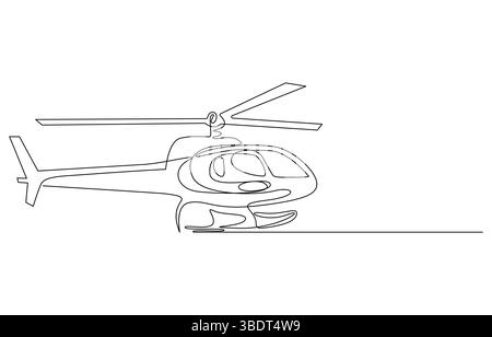 Helicopter in Flight A Continuous Line Drawing, Continuous Line Drawing of a Helicopter, Helicopter in a single line drawing style, Stock Vector