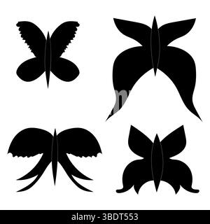 Butterfly icons. Black wing shapes. Four insect designs. Vector nature symbols. Stock Vector