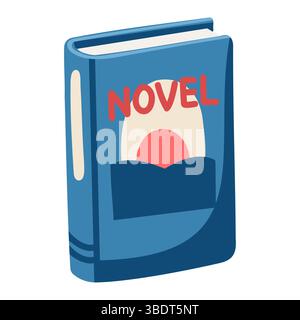 Cartoon book with romantic sunset illustration and title text on the cover. Vector isolated illustration on white background Stock Vector