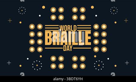 World Braille Day. January 4. Holiday concept. Banner, poster, card, background design. Stock Vector