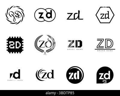 ZD logo company template. Letter z and d logotype. Set different classic serif lettering and modern bold text with design elements. Initial font typog Stock Vector