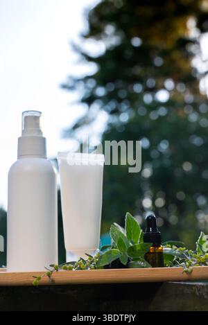Essential Oil Based Insecticides Homemade essential oil based mosquito repellent. Flat lay view of spray ...