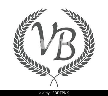 Initial letter V and B, VB monogram logo design with laurel wreath. Luxury emblem with calligraphy font. Stock Vector