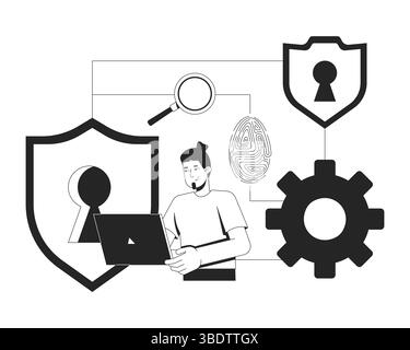 IT security workflow line illustration concept Stock Vector